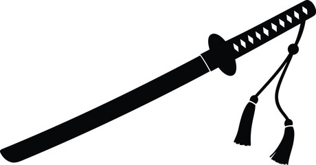 Silhouette of a japanese katana sword with tassels vector