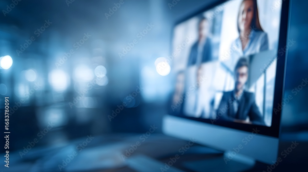Aufkleber a virtual business meeting displayed on a computer screen highlighting remote communication and tech
