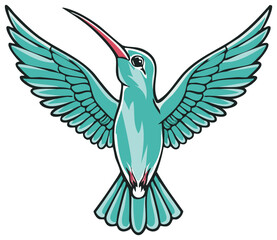 Obraz premium Vibrant turquoise hummingbird vector illustration flying gracefully with spread wings wildlife art