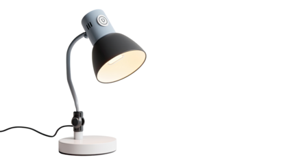 A simple, adjustable desk lamp with a gray and black shade
