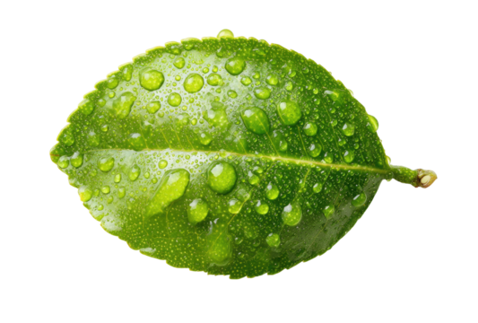 Close-up of a vibrant green leaf, glistening with water droplets