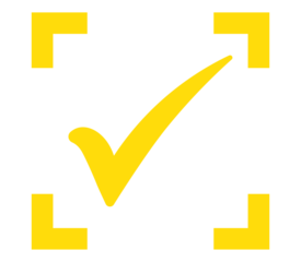 ellow tick with UI scan frame PNG, icon for selected status, validated input, or user action success in apps or mobile interfaces