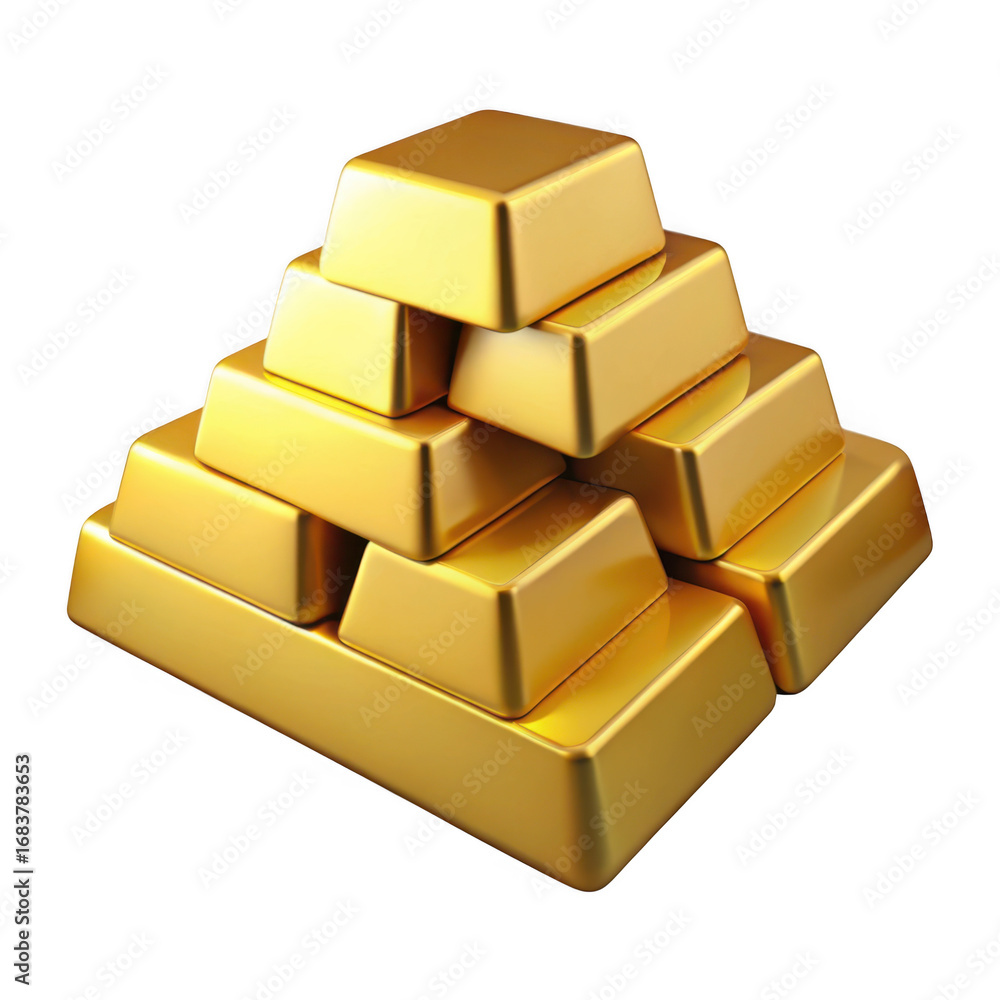 Poster 3d stack of shiny gold bars with realistic metallic texture transparent background