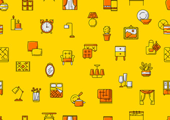 Home decor icons pattern. Domestic items thin line illustration.
