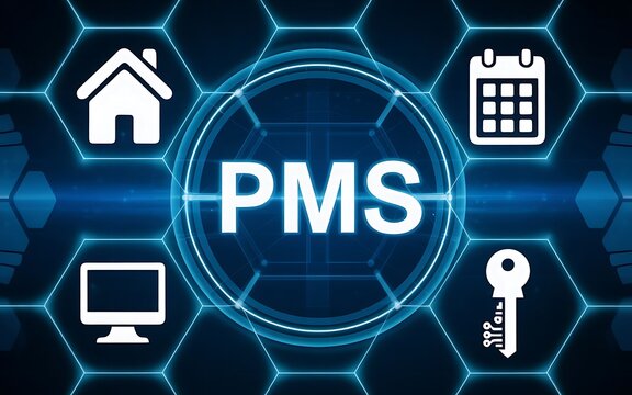  Modern Hotel Property Management System with Glowing Digital Controls and Scheduling Dashboard