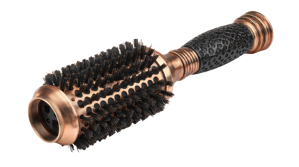 Copper-toned round hairbrush with textured handle