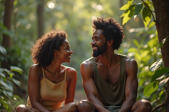 Adventure: Young African-American Couple Unwinding at a Jungle Resort - Powered by Adobe