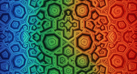 Mesmerizing abstract geometric pattern with a vibrant rainbow gradient transition