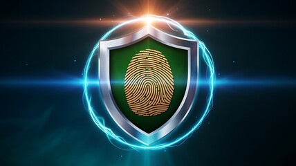 Fingerprint Scan with Security Shield Icon – Biometric Authentication Concept