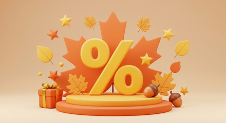 Autumn Sale Discount 3D Render Illustration percentage percent l