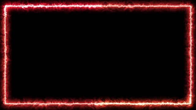 Animated glowing neon fire frame for webcam border and face cam overlay on black background perfect for streaming, gaming, live video, and digital motion graphic design.