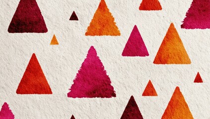 Abstract pattern of colorful triangles.  A textured background displays various sized triangles, primarily in shades of orange and deep red-purple. 