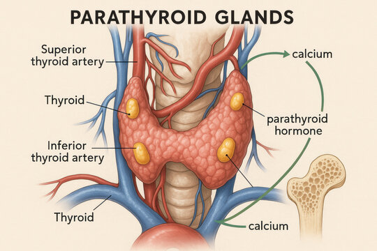 Parathyroid Glands Anatomy Illustration: Hormones and Calcium Regulation [Illustration]