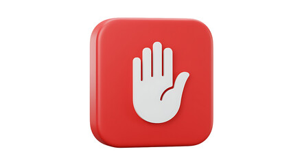 Obraz premium 3d Render Of A Red Stop Hand Gesture Icon On A Transparent Background Representing Prevention Safety And Warning Digital Symbol