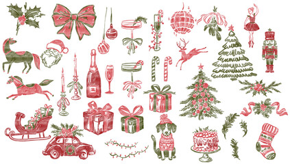 Hand-Drawn Christmas Icon, Whimsical Vintage Christmas Clipart PNG