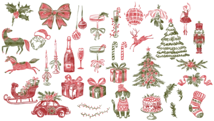Hand-Drawn Christmas Icon, Whimsical Vintage Christmas Clipart PNG © ola-la