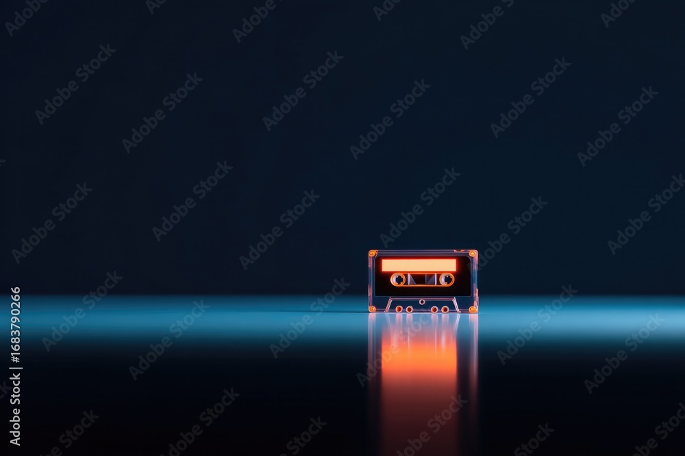 Poster minimalist design showcases glowing object on reflective surface