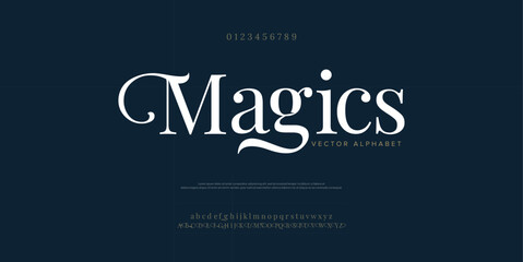 Magics Luxury wedding alphabet letters font with tails. Typography elegant classic lettering serif fonts and number decorative vintage retro concept for logo branding. vector illustration
