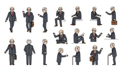 Wise Business Man Company CO Vector Illustration Different Poses Professional