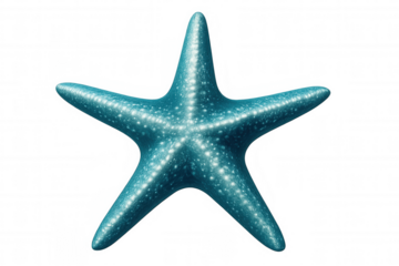 Luminous blue starfish glowing softly, revealing intricate marine texture and delicate symmetry