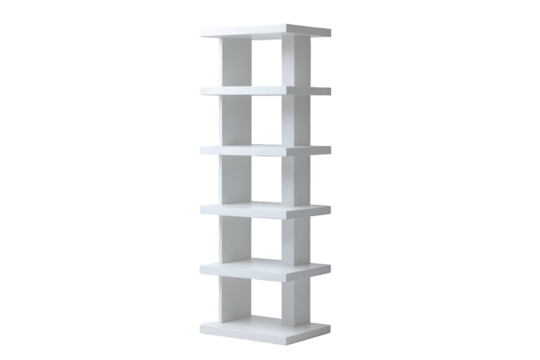 Modern white shelving unit isolated on transparent background - Powered by Adobe