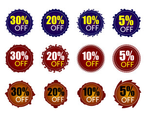 Discount Sale Labels Set Special Offer Badges with Percentage Off Stickers Collection