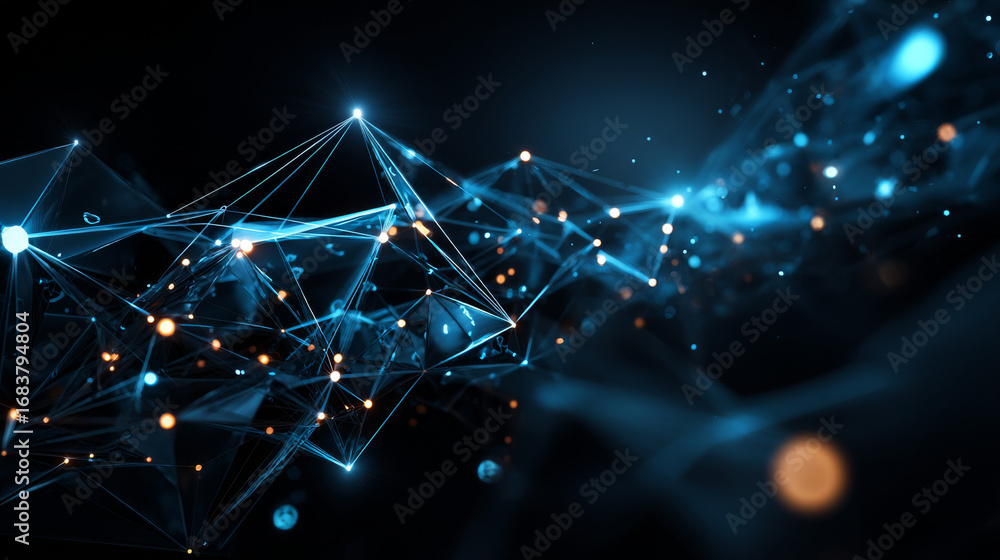 Poster cyberspace landscape grid.abstract landscape background. abstract polygonal space low poly dark back