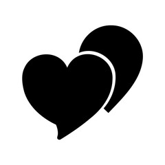 Two overlapping black hearts symbolizing love, affection, and romantic connection on white
