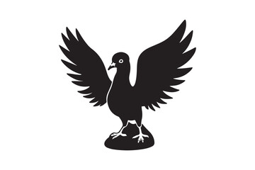 Black silhouette of a bird with outstretched wings on a rocky perch