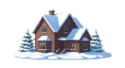 Winter house illustration on snow