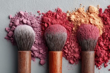 Cosmetic brushes with assorted face powder