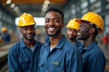 African-American Engineers Posing in Factory Setting