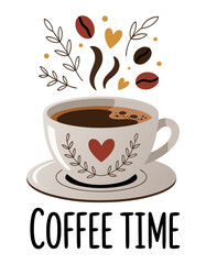 A minimalist illustration of a coffee cup and saucer
design with a 