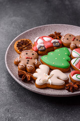 Christmas gingerbread cookies as winter holiday food background . Christmas gingerbread
