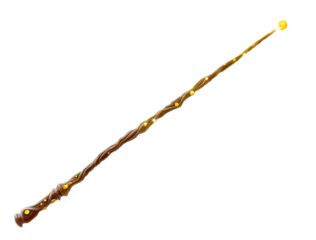 Long, wooden wand with golden sparkles