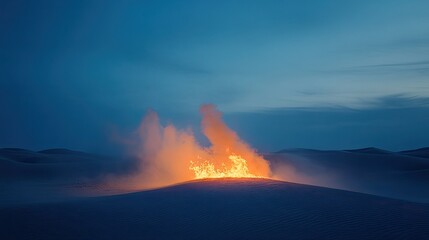 Volcanic Eruption at Dusk: Fiery Glow in Remote Wilderness