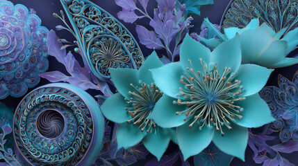 Abstract fractal patterns and shapes. Dynamic flowing natural forms. Flowers and spirals