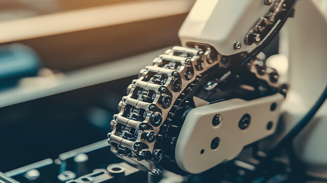 Close-up of a Robotic Arm Mechanism with Interlocking Components