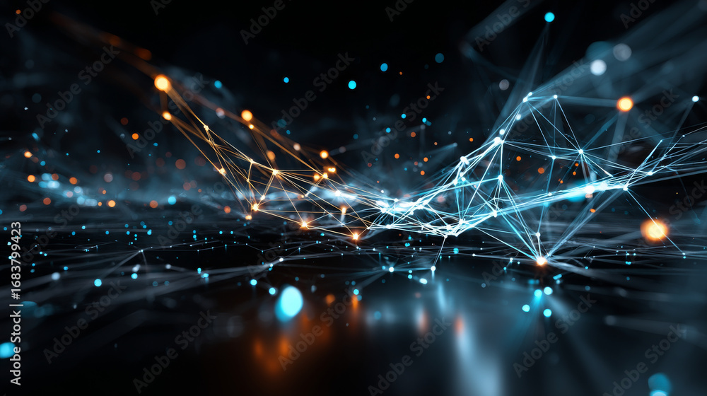 Poster cyberspace landscape grid.abstract landscape background. abstract polygonal space low poly dark back