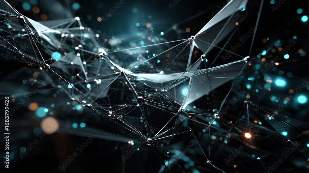 Poster cyberspace landscape grid.abstract landscape background. abstract polygonal space low poly dark back