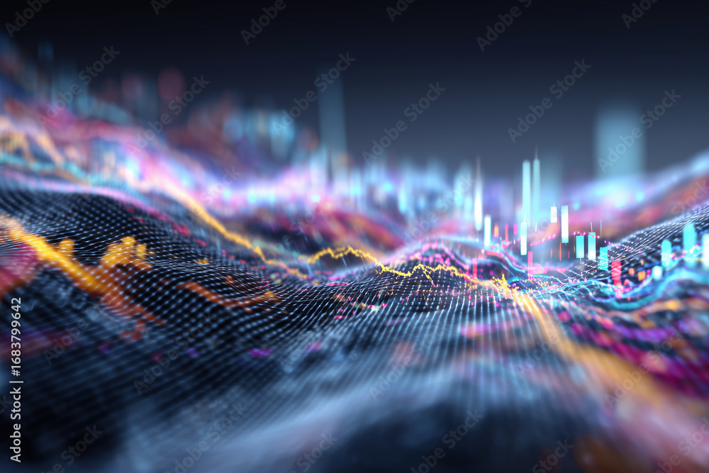 Aufkleber abstract image of colorful financial data visualization with vibrant lines and graphs representing m