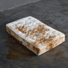 Dirty white mattress on the floor with visible stains