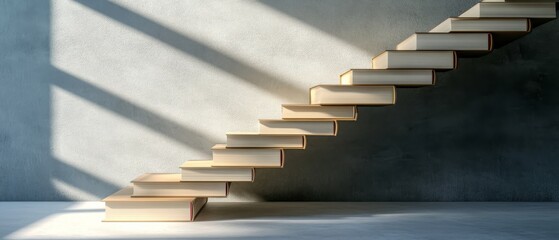 Stacked books forming steps, symbolizing education, learning and growth