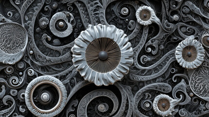 Abstract fractal patterns and shapes. Dynamic flowing natural forms. Flowers and spirals. Mysterious psychedelic relaxation pattern. 