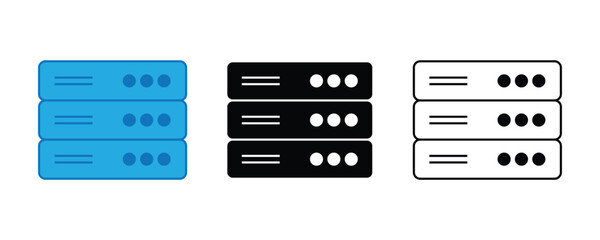 Server Rack Icons for Data Center, Cloud Computing, and Storage Solutions – Vector Illustration on White Background