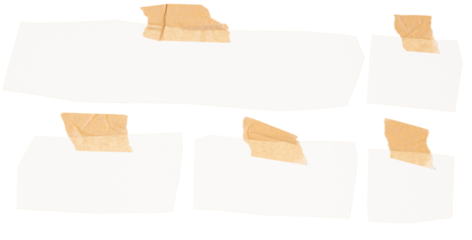 Set of various white cardboard pieces attached with masking tape, cut out, creating a template for messages