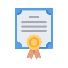 Flat design certificate illustration with blue frame and seal