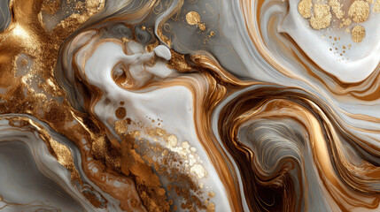 Painted background. Abstract emotional art. Modern design element. Golden liquid acrylic paints. Marble texture.