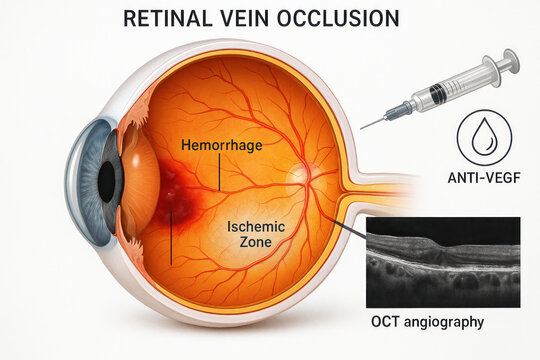 Retinal Vein Occlusion Illustration Showing Treatment Options