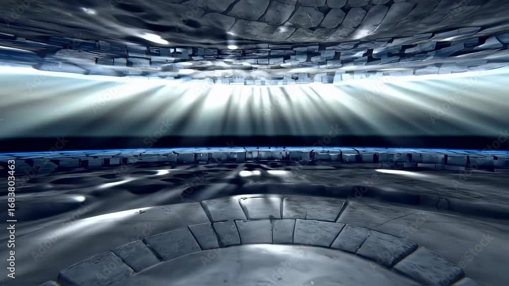 Poster abstract stone interior with celestial light and futuristic structure elements